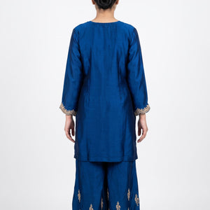 Blue Satin Crepe Indo Western with Zari, Gota and Jarkan Embroidery 1