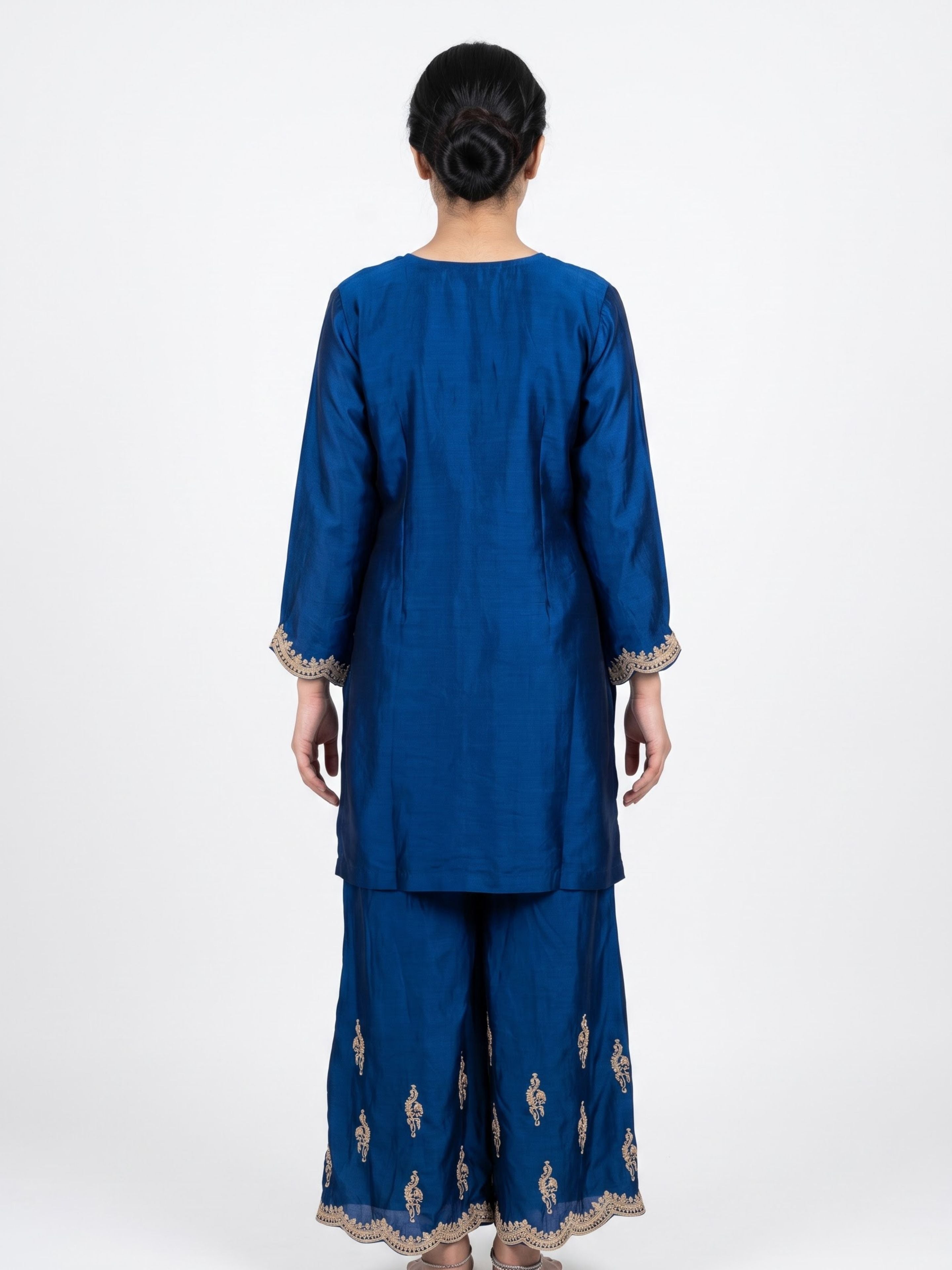 Blue Satin Crepe Indo Western with Zari, Gota and Jarkan Embroidery 1