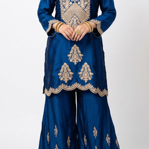 Blue Satin Crepe Indo Western with Zari, Gota and Jarkan Embroidery 2