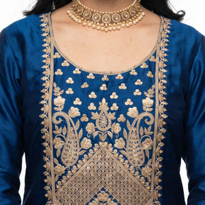 Blue Satin Crepe Indo Western with Zari, Gota and Jarkan Embroidery 5