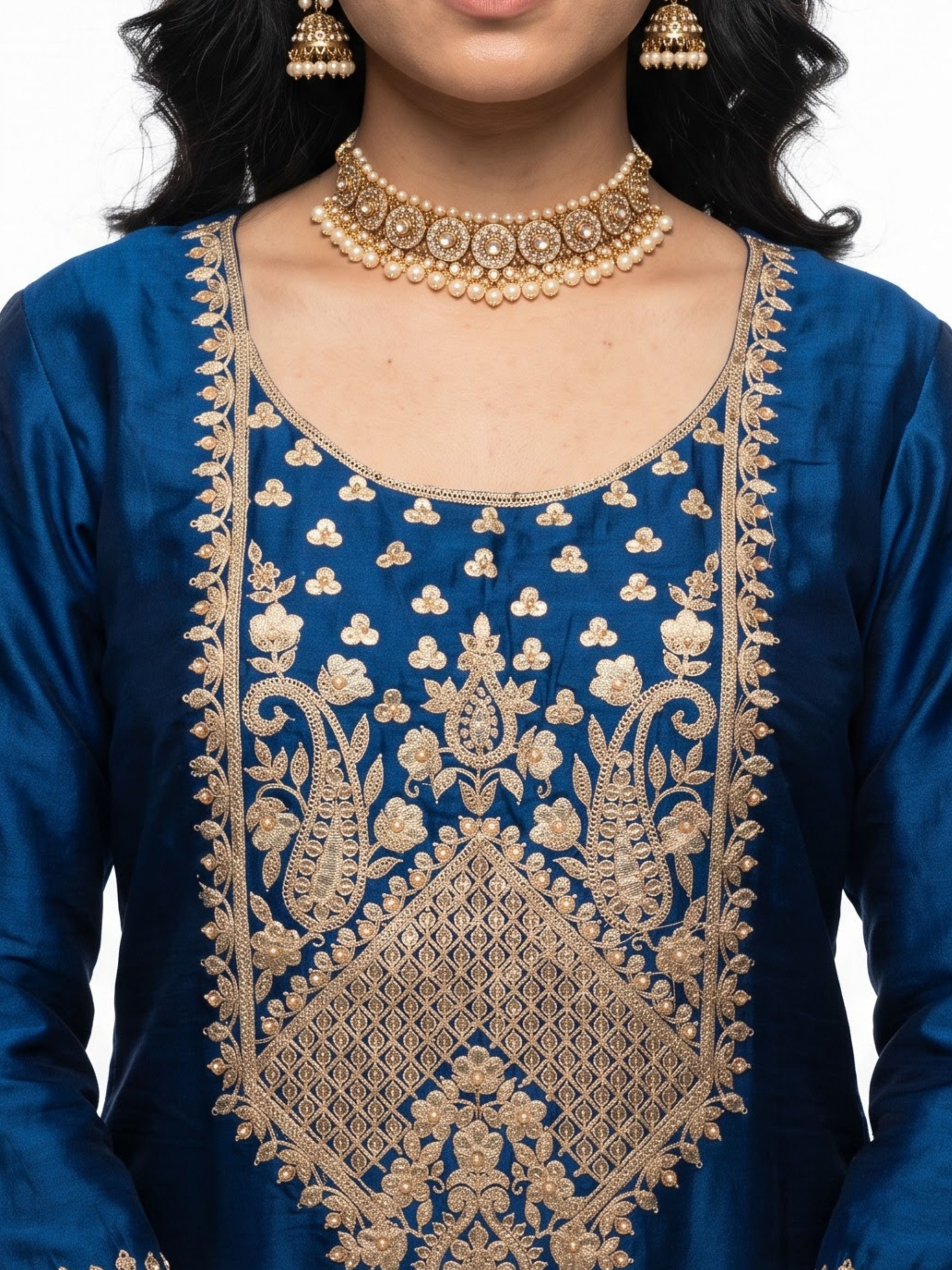 Blue Satin Crepe Indo Western with Zari, Gota and Jarkan Embroidery 5