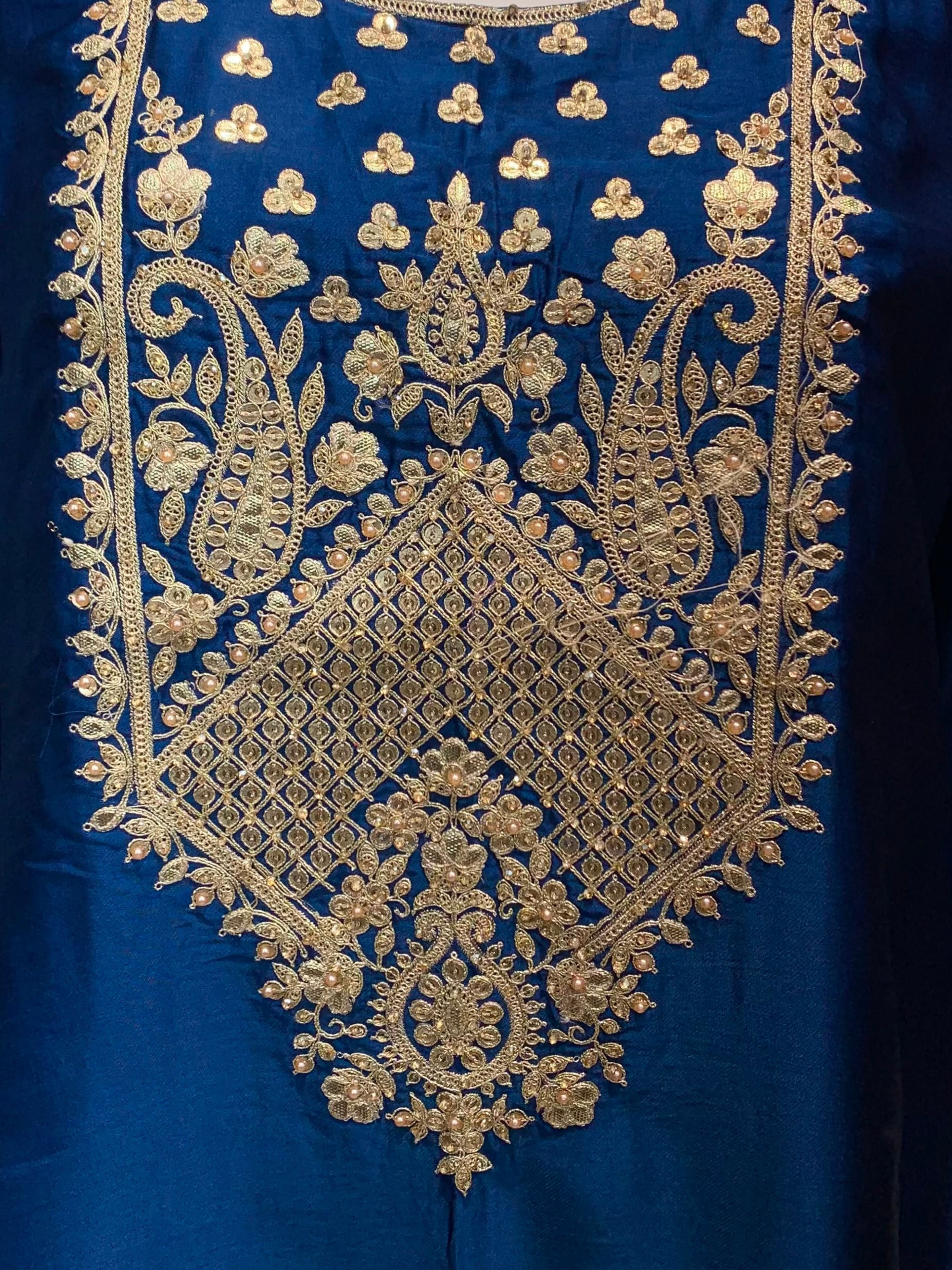Blue Satin Crepe Indo Western with Zari, Gota and Jarkan Embroidery 6