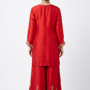 Rust Satin Crepe Indo Western with Zari, Gota and Jarkan Embroidery 1
