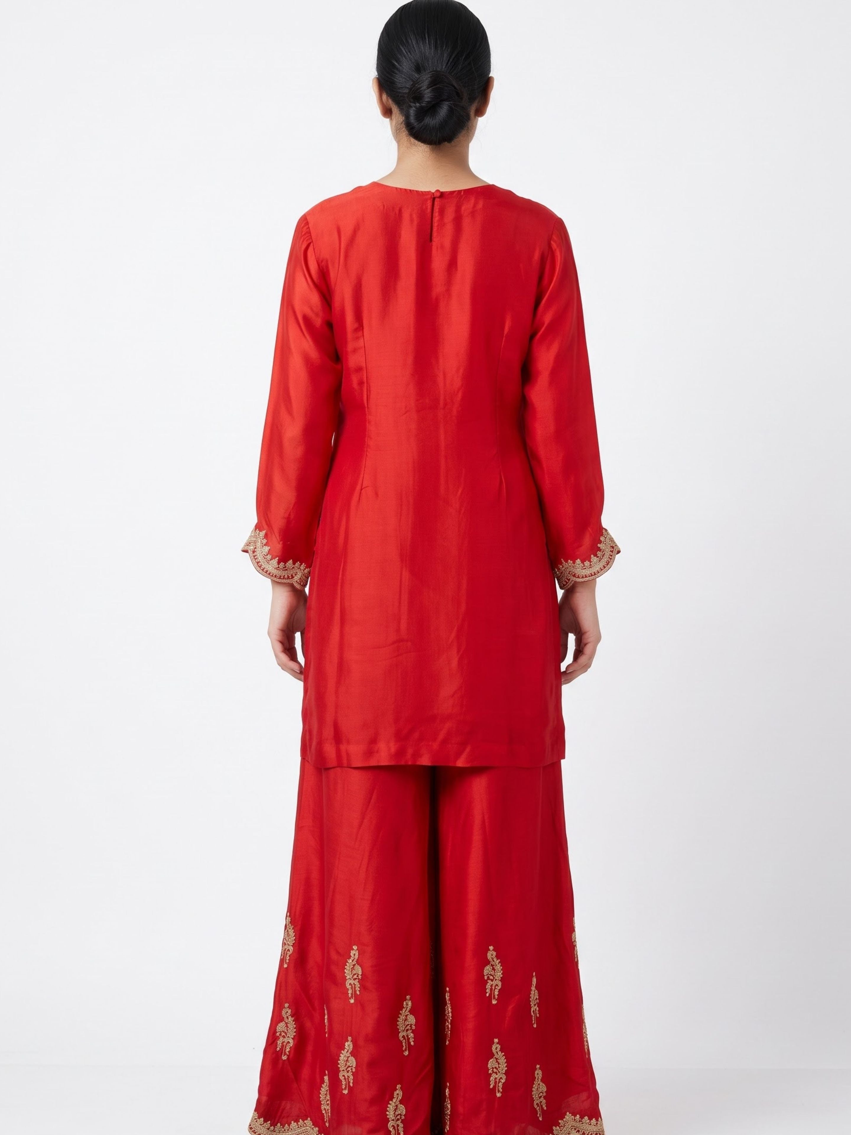 Rust Satin Crepe Indo Western with Zari, Gota and Jarkan Embroidery 1