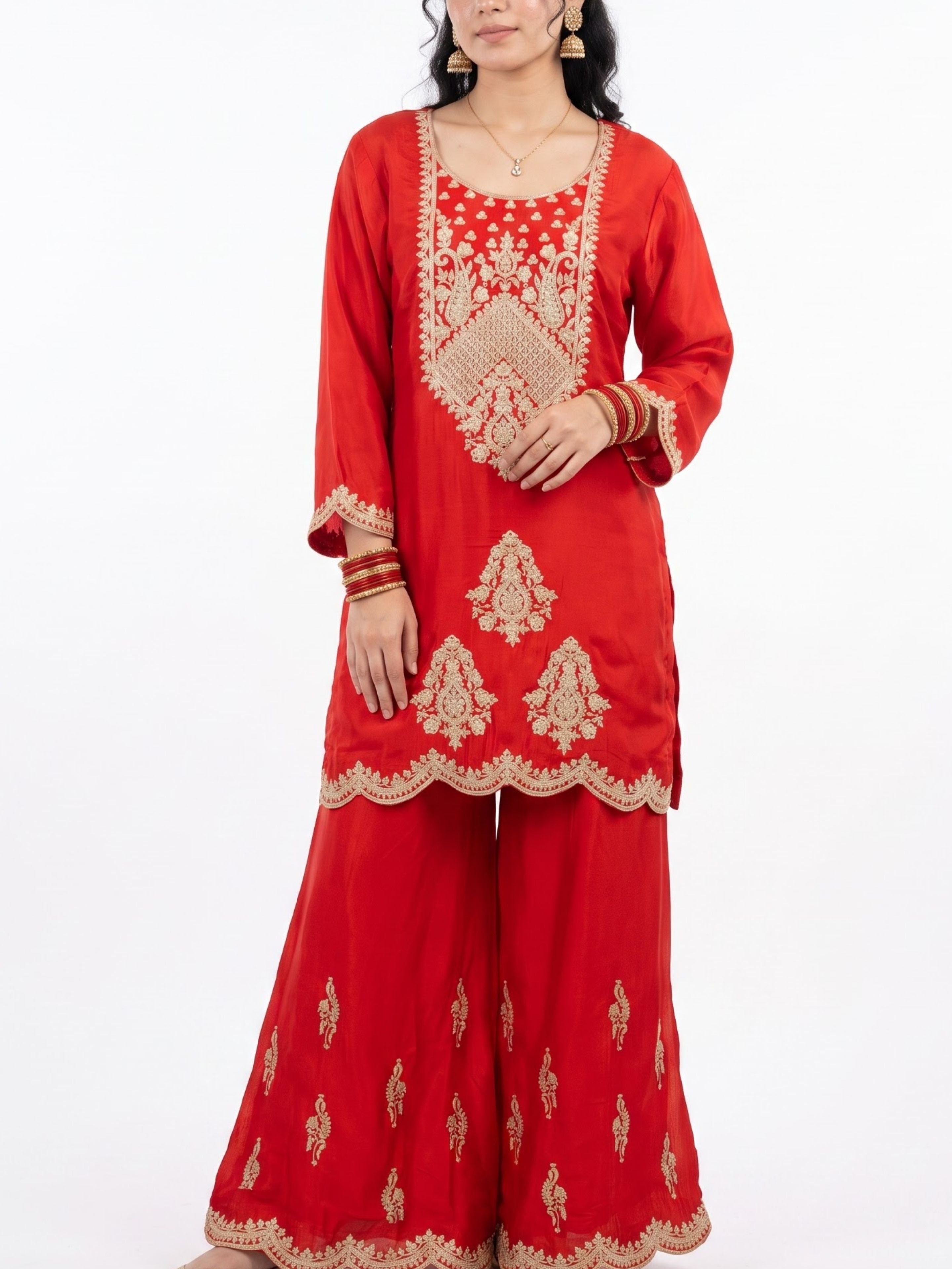 Rust Satin Crepe Indo Western with Zari, Gota and Jarkan Embroidery 2
