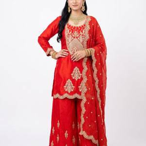 Rust Satin Crepe Indo Western with Zari, Gota and Jarkan Embroidery 3