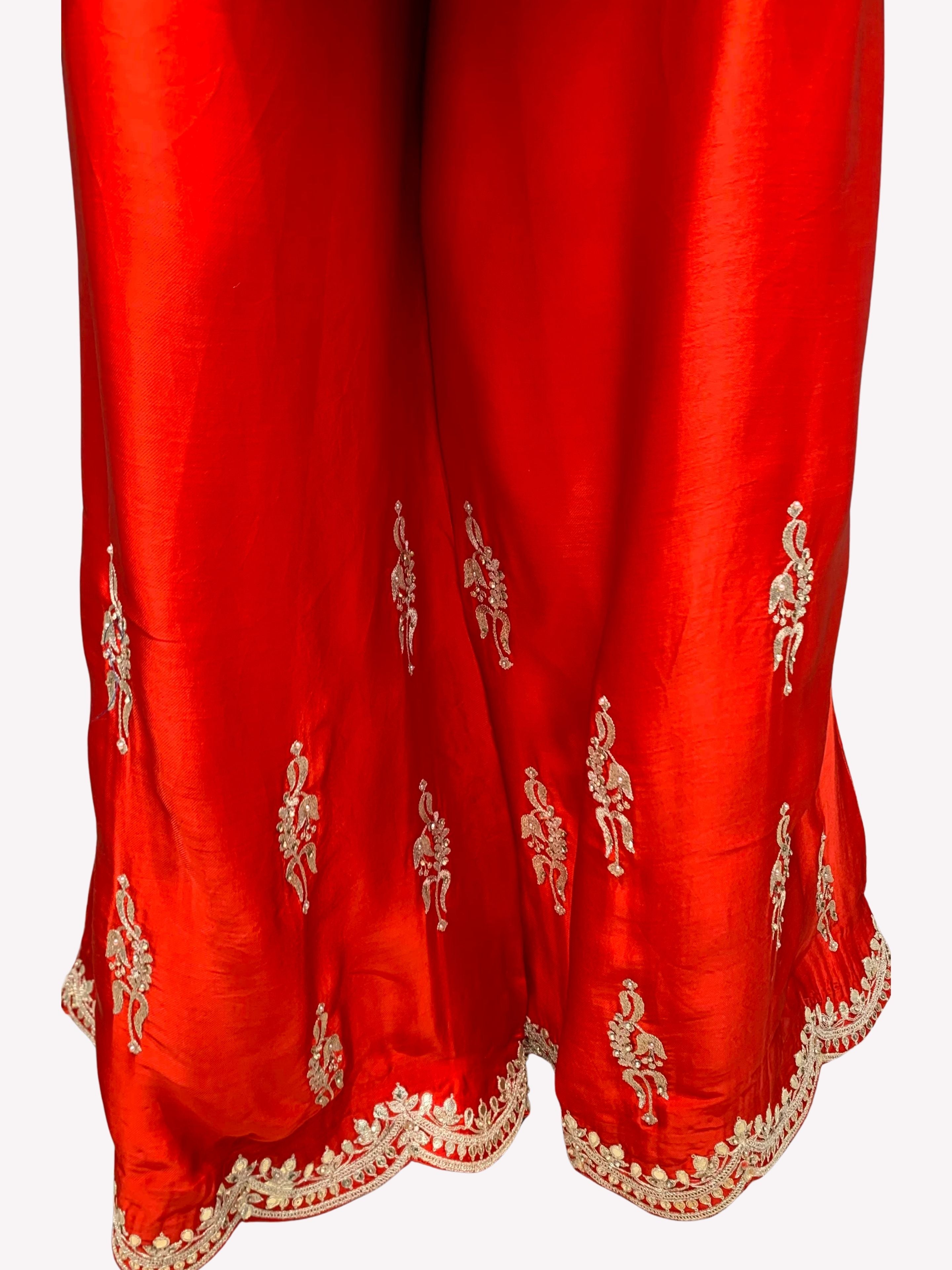 Rust Satin Crepe Indo Western with Zari, Gota and Jarkan Embroidery 4