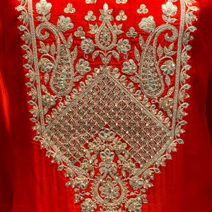 Rust Satin Crepe Indo Western with Zari, Gota and Jarkan Embroidery 5