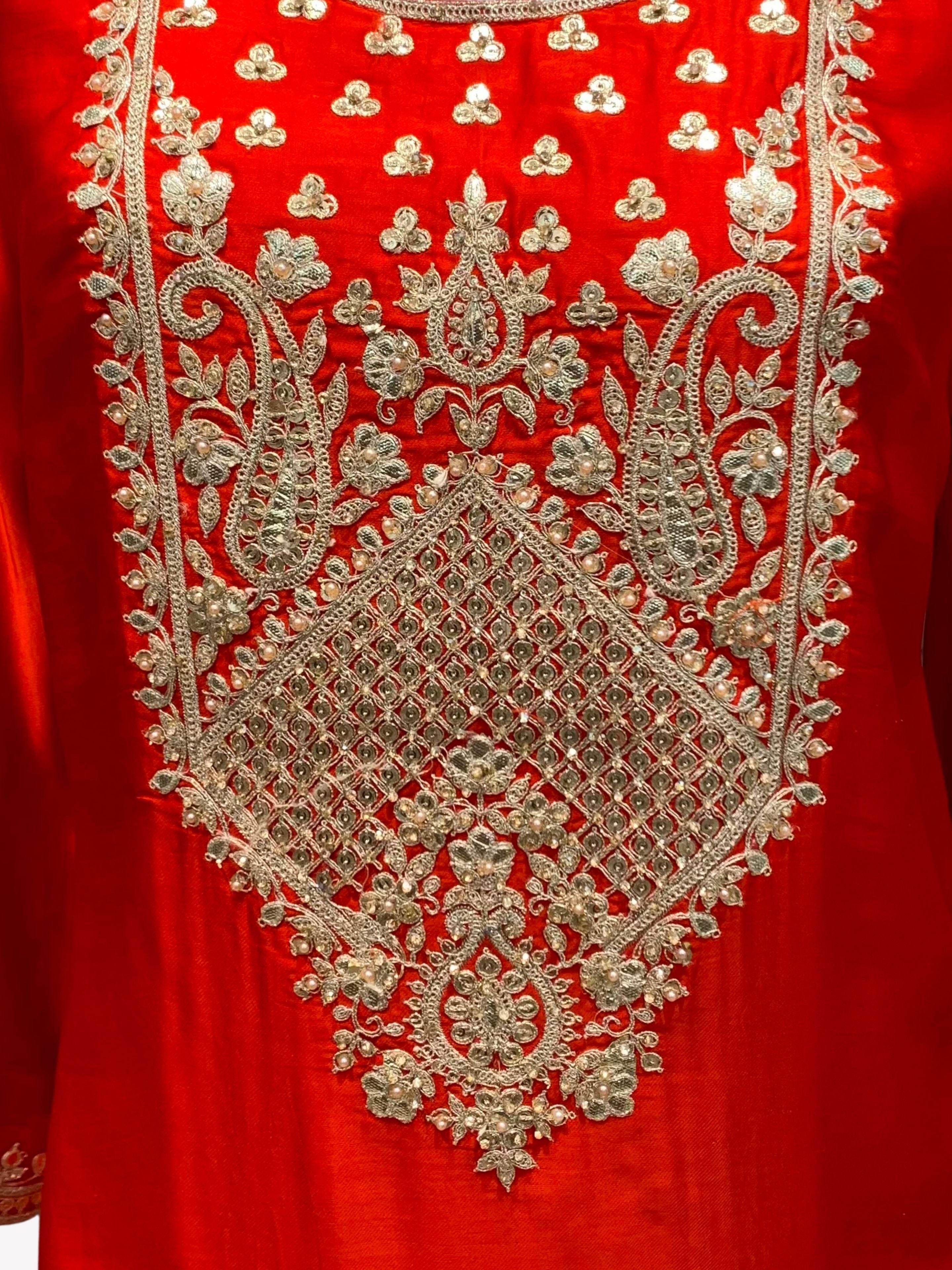 Rust Satin Crepe Indo Western with Zari, Gota and Jarkan Embroidery 5