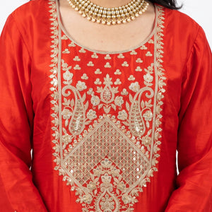Rust Satin Crepe Indo Western with Zari, Gota and Jarkan Embroidery 6