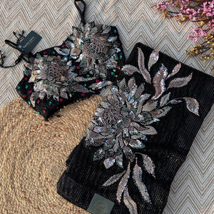 Black Lycra Saree with Blouse with Cutdana, Sequins and Stone Embroidery 1