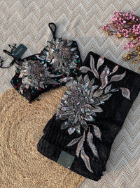 Black Lycra Saree with Blouse with Cutdana, Sequins and Stone Embroidery