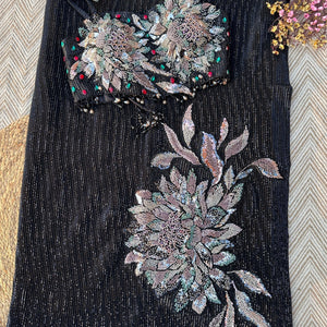 Black Lycra Saree with Blouse with Cutdana, Sequins and Stone Embroidery 10