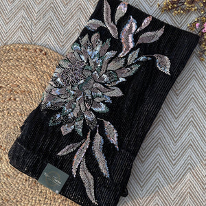 Black Lycra Saree with Blouse with Cutdana, Sequins and Stone Embroidery 4