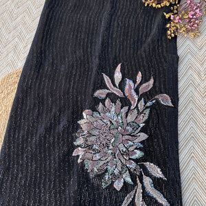 Black Lycra Saree with Blouse with Cutdana, Sequins and Stone Embroidery 7