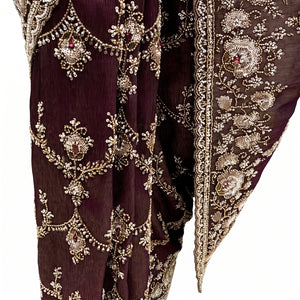 Coffee Tissue Saree Embellished With Cut Dana, Stone, Sequins & Pearl Work