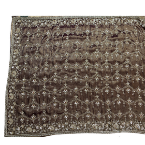 Coffee Tissue Saree Embellished With Cut Dana, Stone, Sequins & Pearl Work