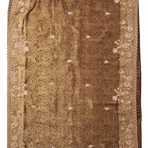 Wine Tissue Saree Embellished With Cut Dana, Sequins & Moti Work
