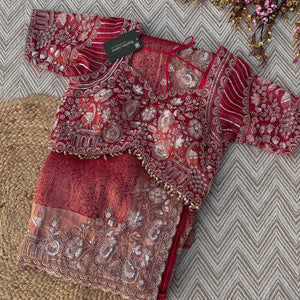 Fuchsia Tissue Saree Embellished With Cutdana, Sequins & Moti work