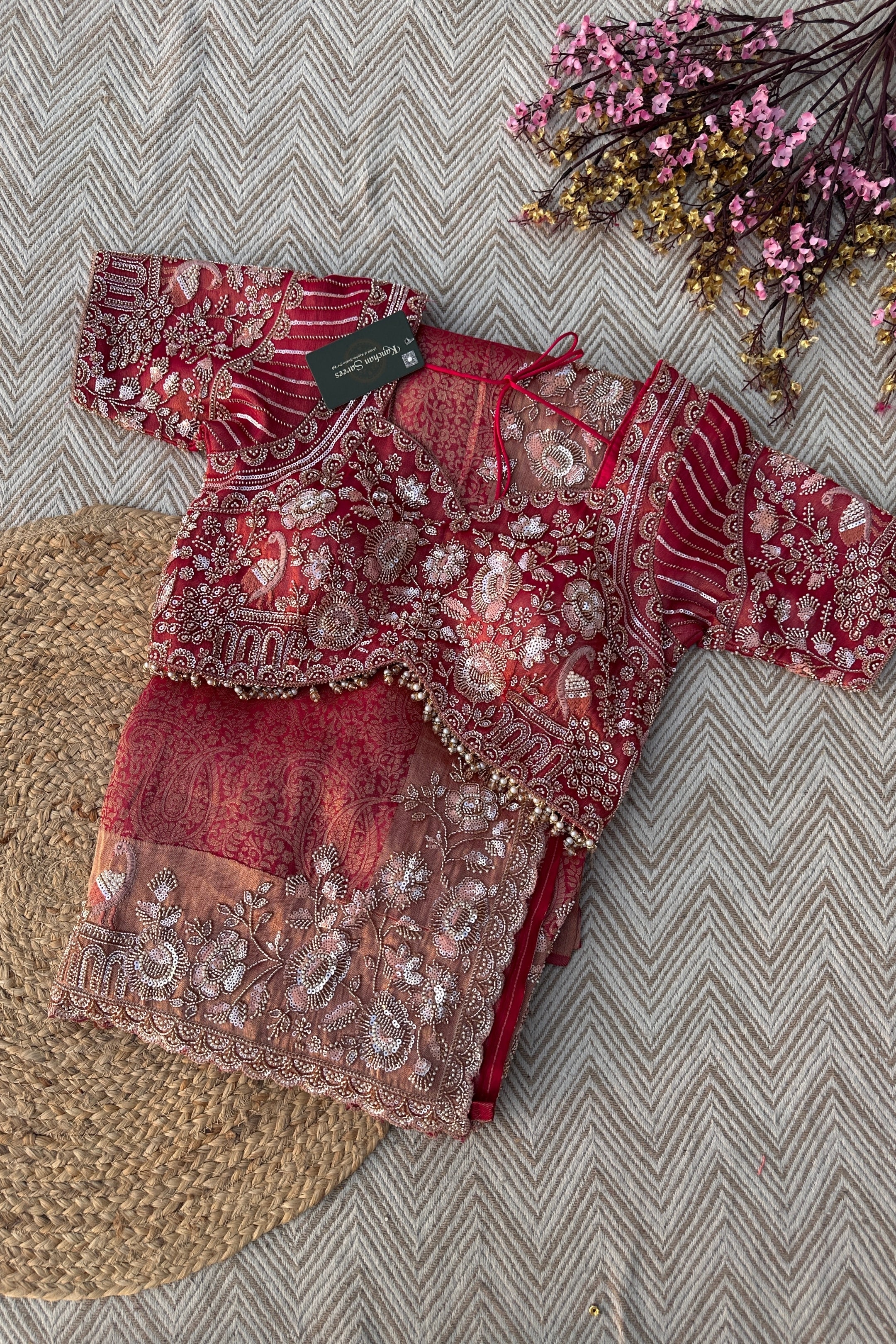 Fuchsia Tissue Saree Embellished With Cutdana, Sequins & Moti work