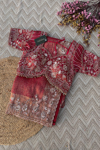 Fuchsia Tissue Saree Embellished With Cutdana, Sequins & Moti work