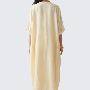 Beige Raw Silk Indo Western with Sequins, Pearl and Applique Embroidery 6