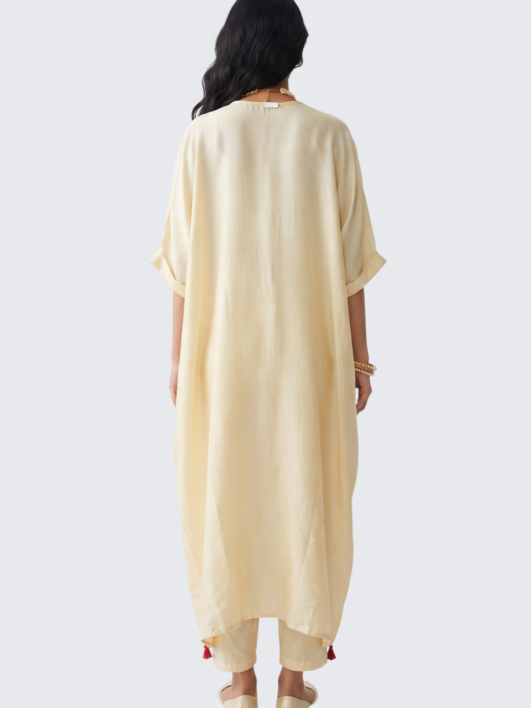 Beige Raw Silk Indo Western with Sequins, Pearl and Applique Embroidery 6