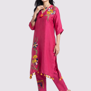 Rani Raw Silk Indo Western with Sequins, Pearl and Applique Embroidery 1
