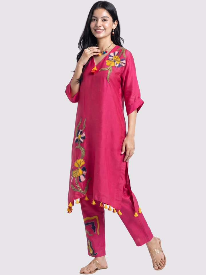 Rani Raw Silk Indo Western with Sequins, Pearl and Applique Embroidery 1