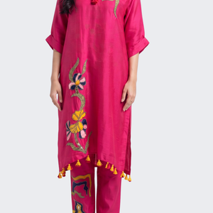 Rani Raw Silk Indo Western with Sequins, Pearl and Applique Embroidery 2