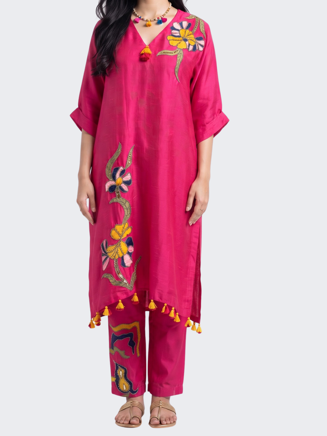 Rani Raw Silk Indo Western with Sequins, Pearl and Applique Embroidery 2