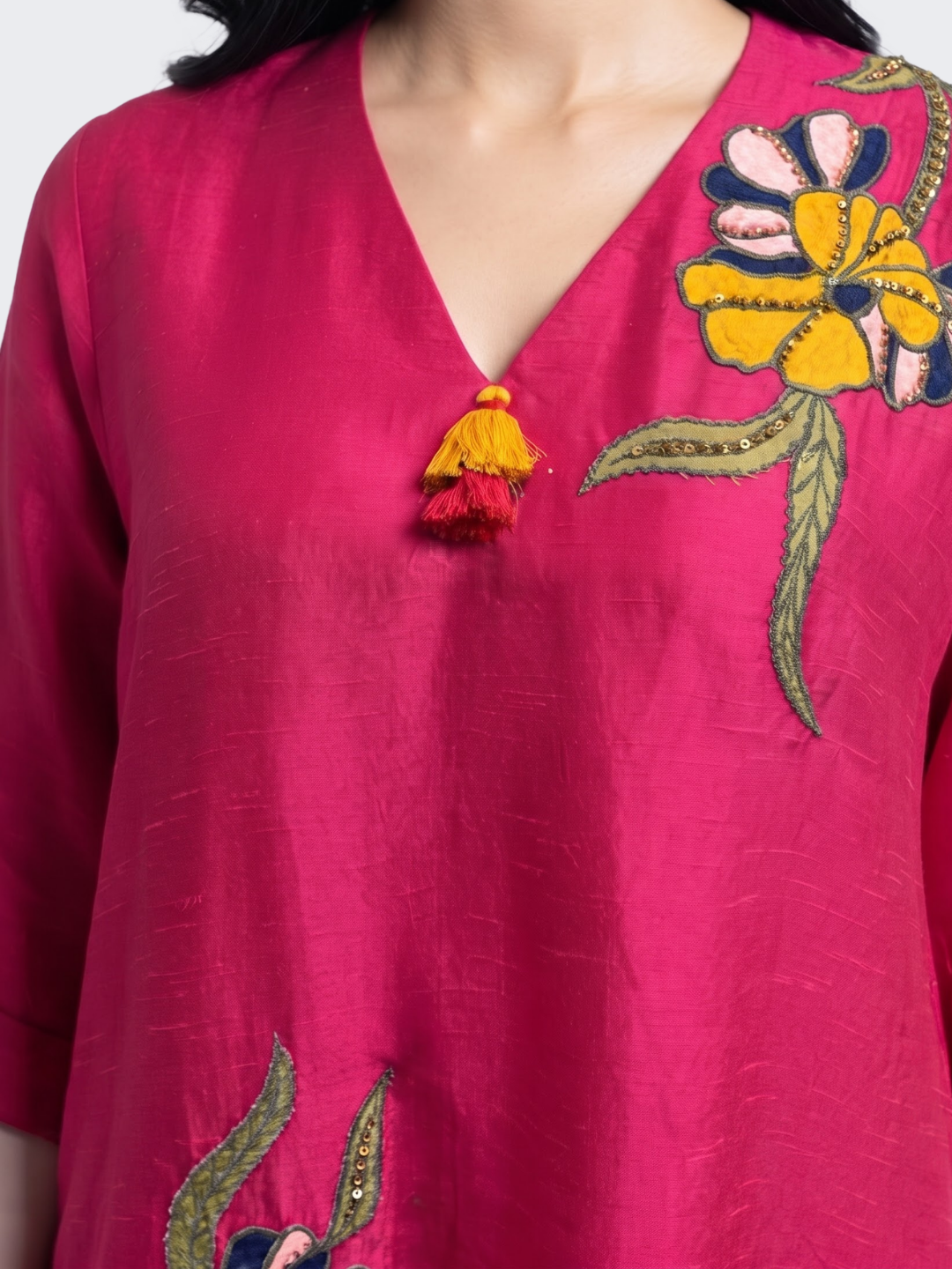 Rani Raw Silk Indo Western with Sequins, Pearl and Applique Embroidery 3