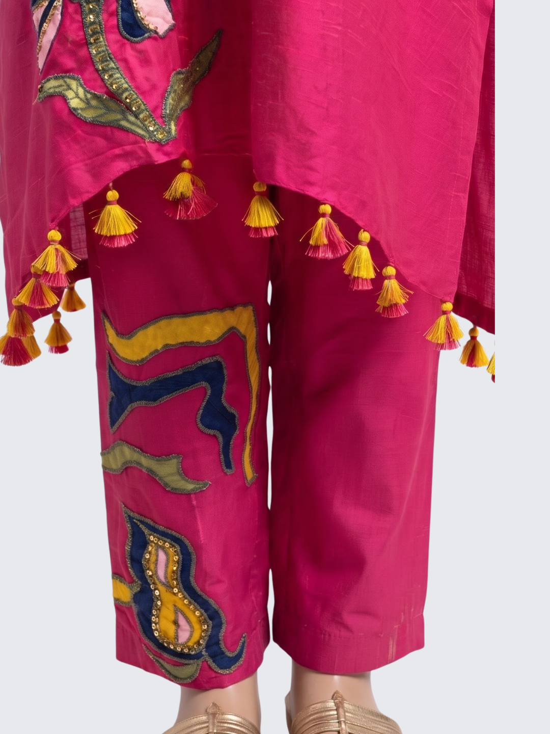 Rani Raw Silk Indo Western with Sequins, Pearl and Applique Embroidery 5