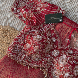 Fuchsia Tissue Saree Embellished With Cutdana, Sequins & Moti work