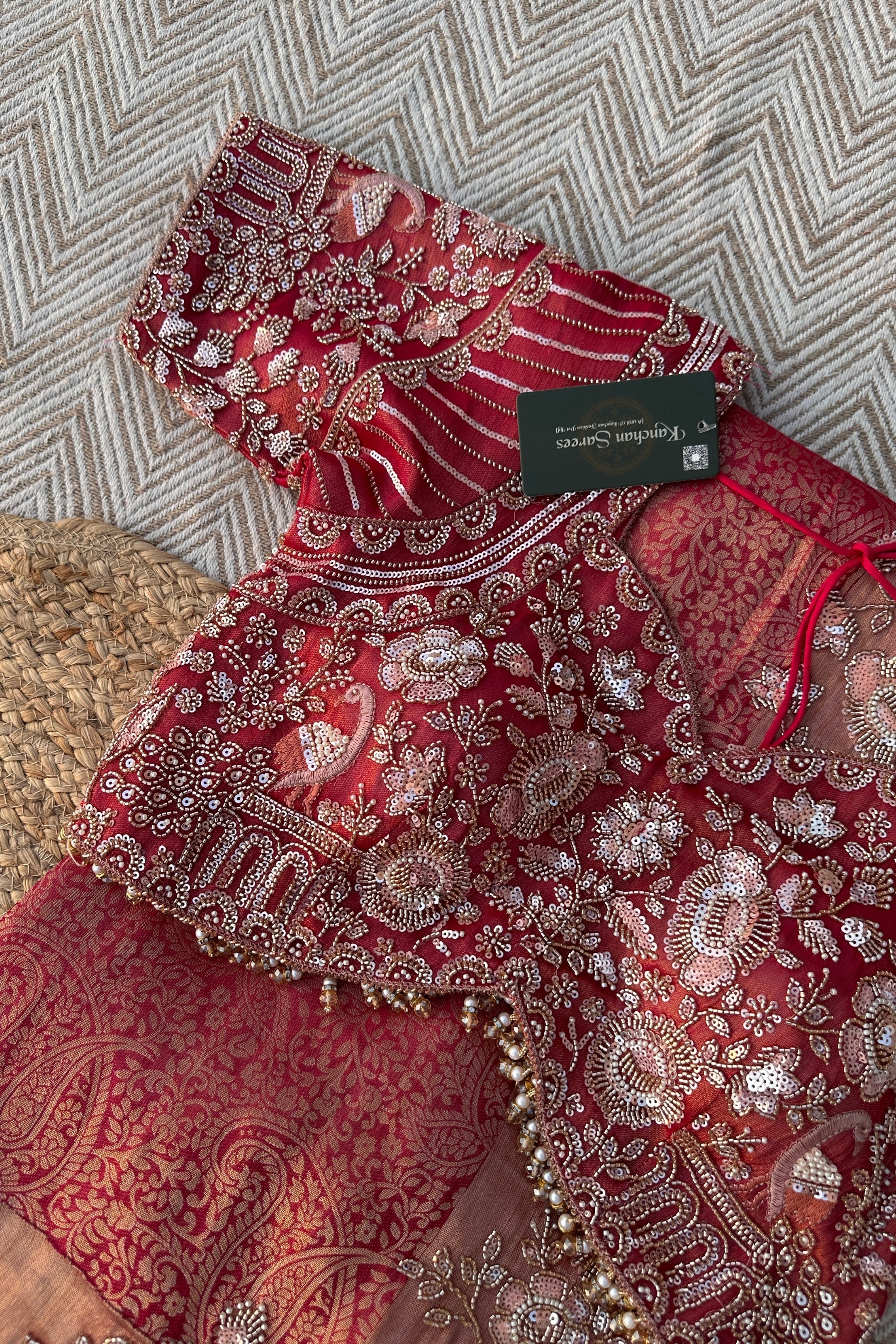 Fuchsia Tissue Saree Embellished With Cutdana, Sequins & Moti work