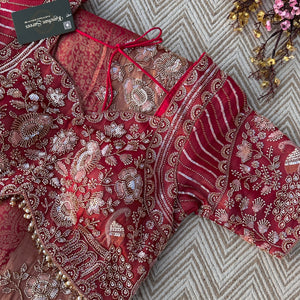 Fuchsia Tissue Saree Embellished With Cutdana, Sequins & Moti work
