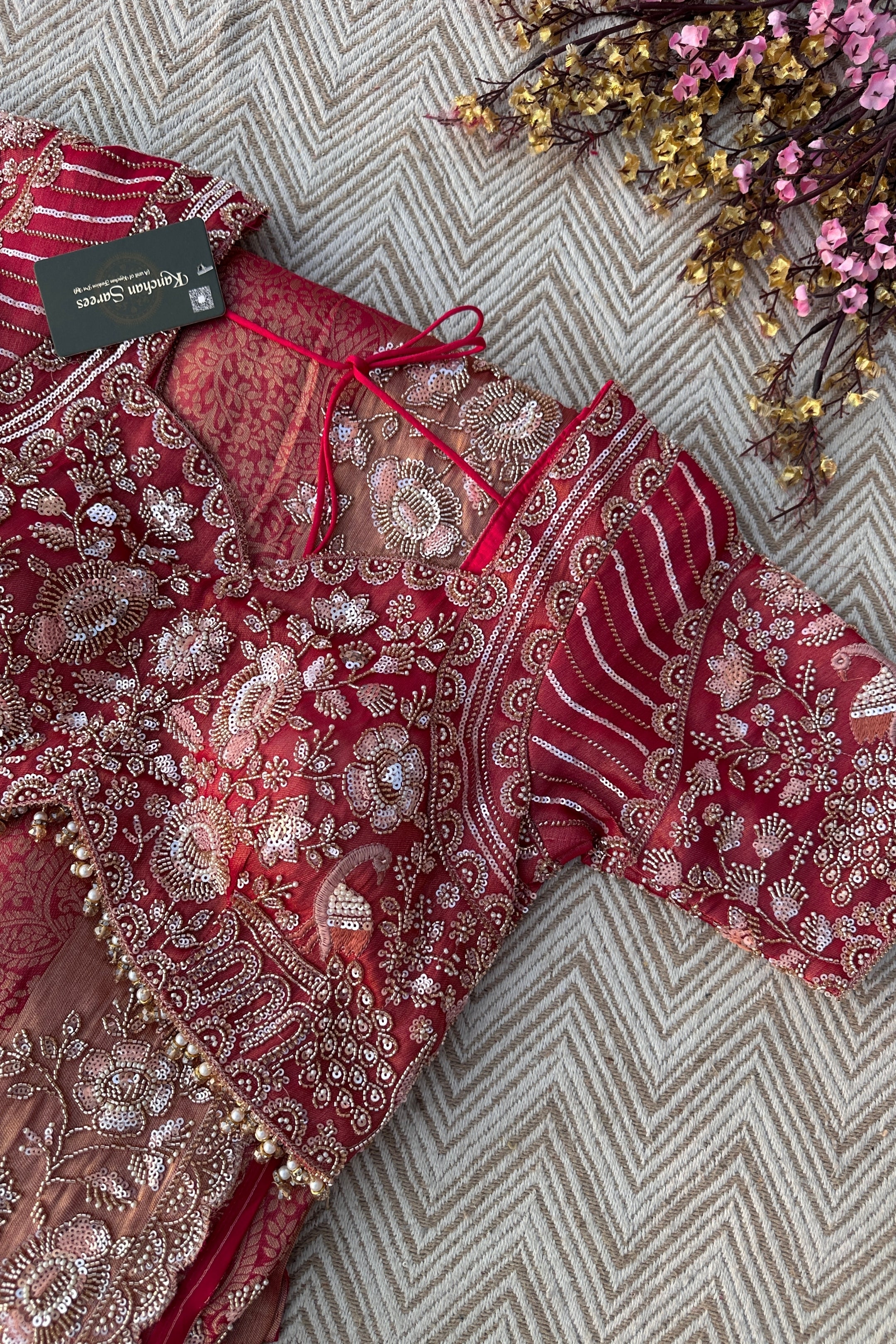 Fuchsia Tissue Saree Embellished With Cutdana, Sequins & Moti work