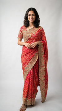 Red Silk Saree With Zari & Sequins Work
