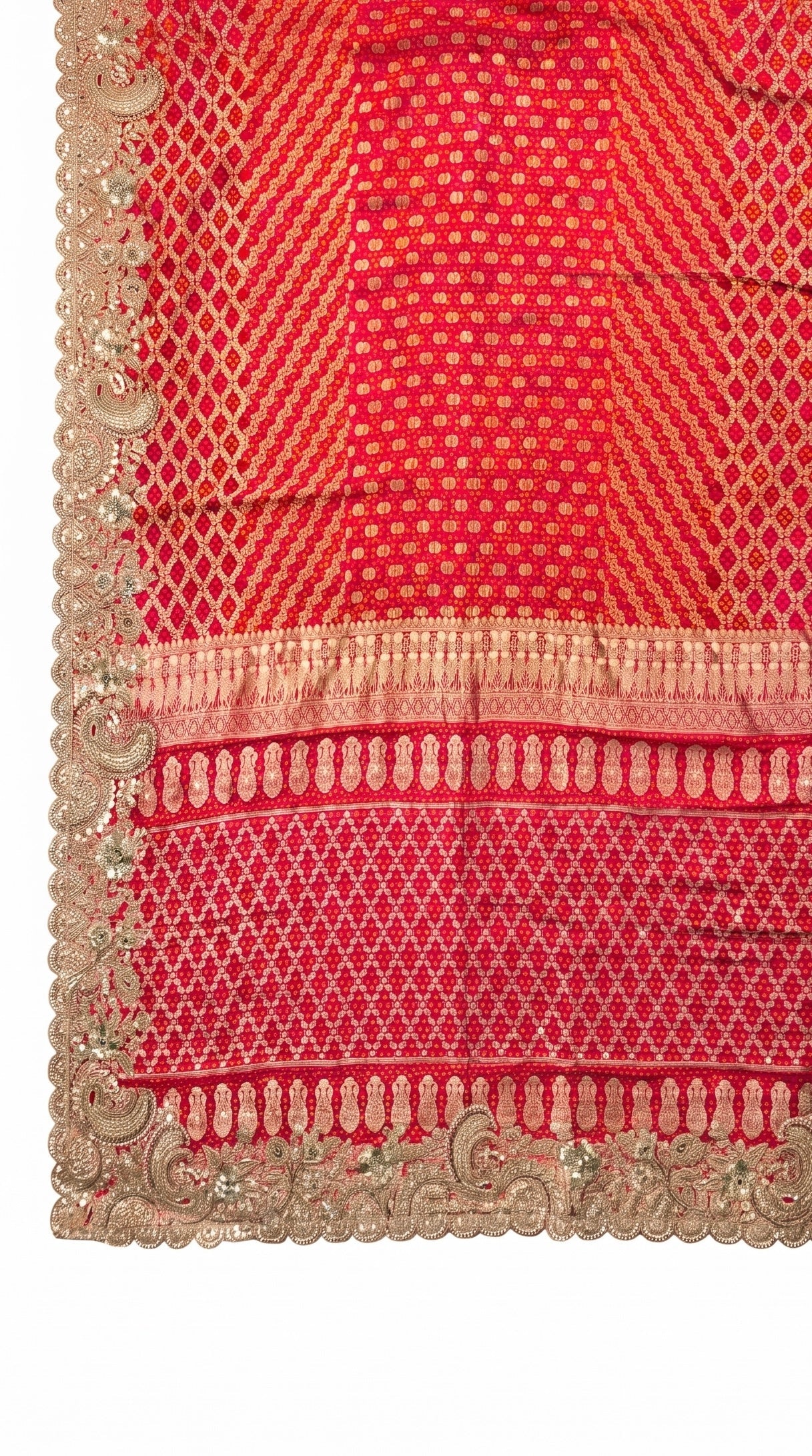 Red Silk Saree With Zari & Sequins Work