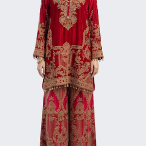 Cream Chinon Palazzo Suit Set with Sequins and Pearl Embroidery 2