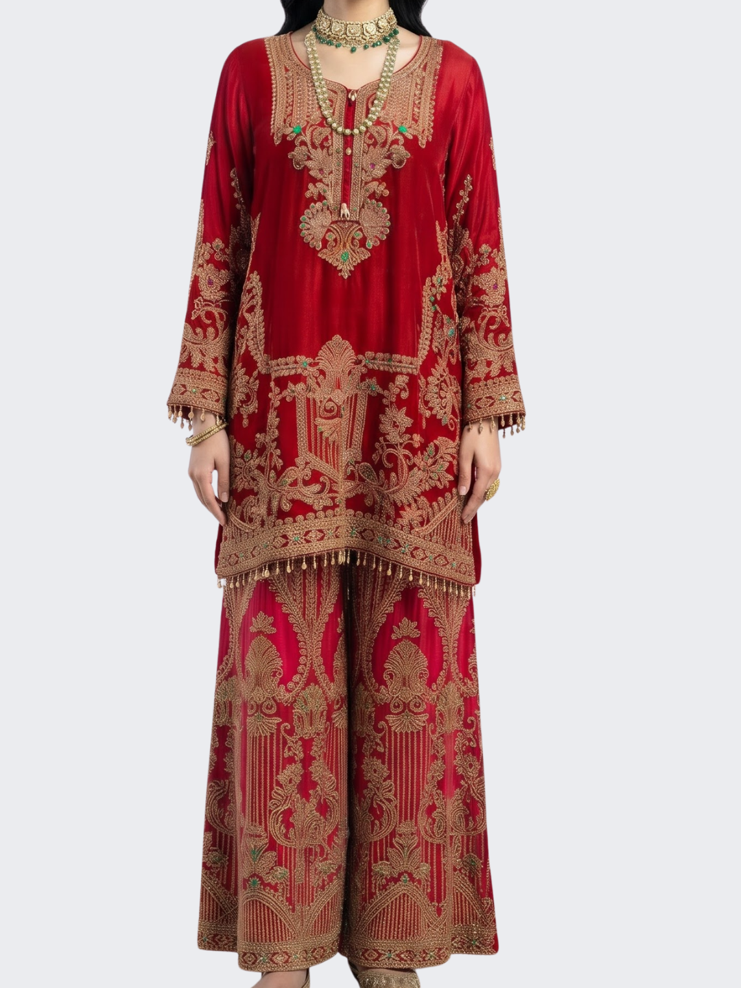 Cream Chinon Palazzo Suit Set with Sequins and Pearl Embroidery 2