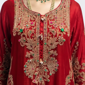 Cream Chinon Palazzo Suit Set with Sequins and Pearl Embroidery 3