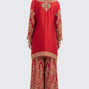 Cream Chinon Palazzo Suit Set with Sequins and Pearl Embroidery 6