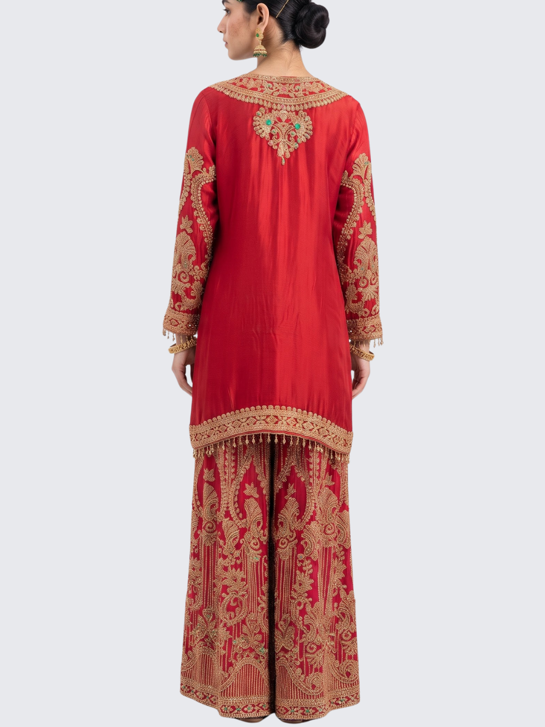 Cream Chinon Palazzo Suit Set with Sequins and Pearl Embroidery 6