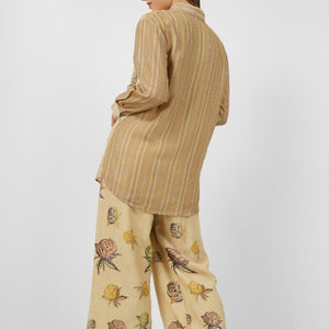 Beige Linen Indo Western with Mirror and Printed Embroidery 6