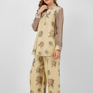 Lemon Green Linen Indo Western with Mirror and Printed Embroidery 1