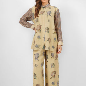 Lemon Green Linen Indo Western with Mirror and Printed Embroidery 2