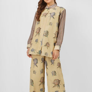 Lemon Green Linen Indo Western with Mirror and Printed Embroidery 3