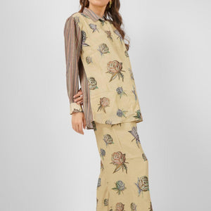 Lemon Green Linen Indo Western with Mirror and Printed Embroidery 4