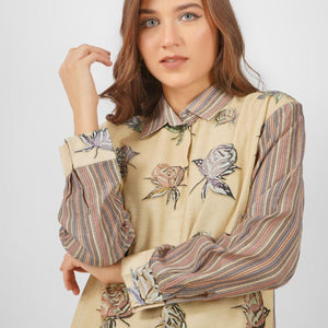 Lemon Green Linen Indo Western with Mirror and Printed Embroidery 6